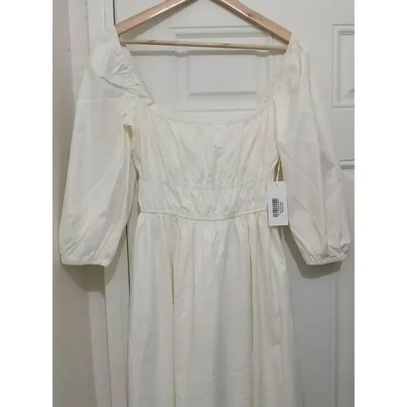 Reformation women small Bennie square neck long maxi ivory cream milk maid dress - Picture 3 of 11